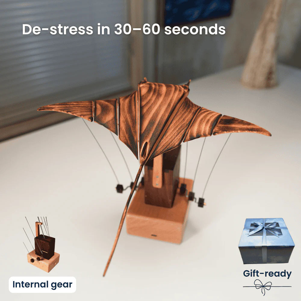 AquaGaze™ Handcrafted  Wooden Manta Ray Automaton